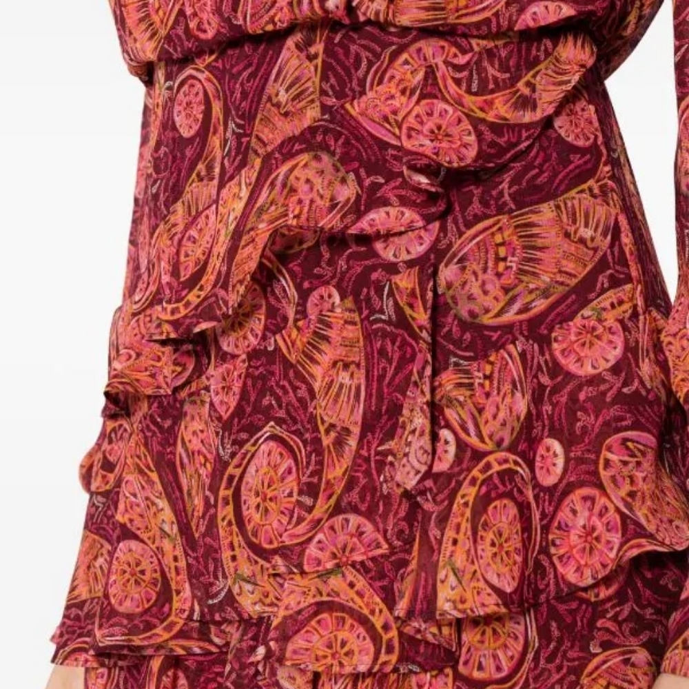 Saloni Isa Silk Georgette Tiered Ruffle Midi Dress - Picture 4 of 16
